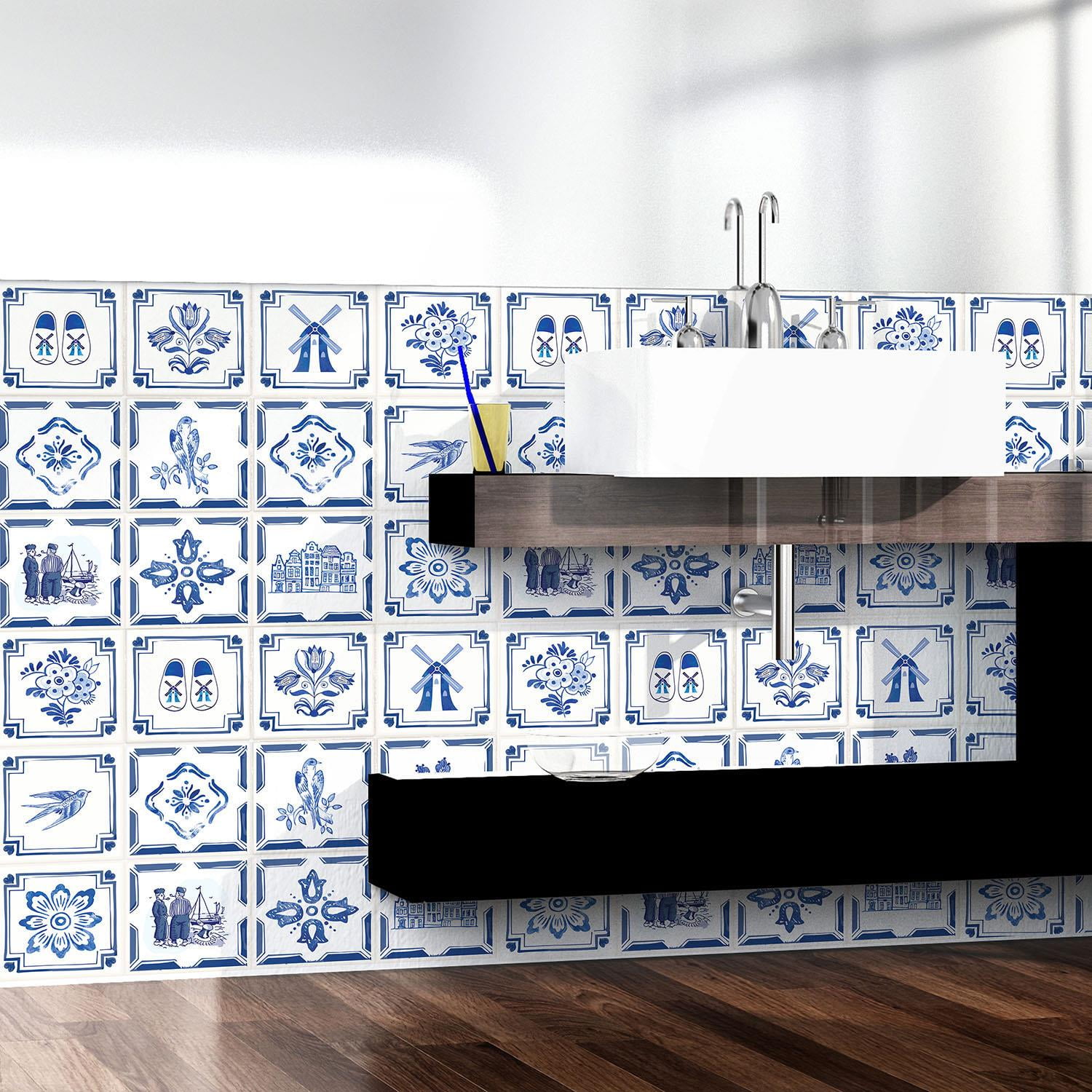 6'' @ 24pcs Walplus Dutch Blue Tile Wall Sticker Decal Decoration Size 