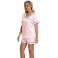 thumbnail image 4 of DAKIMOE Womens Pajama Set Silk Satin Pajamas Short Sleeve Sleepwear Matching Soft Loungewear 2 Piece Lounge Pjs Shorts Set S-XL, Pink, L, 4 of 7