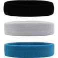 thumbnail image 1 of Diadema deportiva para hombres y mujeres, bandas elásticas para el cabello, diadema deportiva de algodón que absorbe la humedad, negro/blanco/azul cielo (3 piezas), 1 of 5