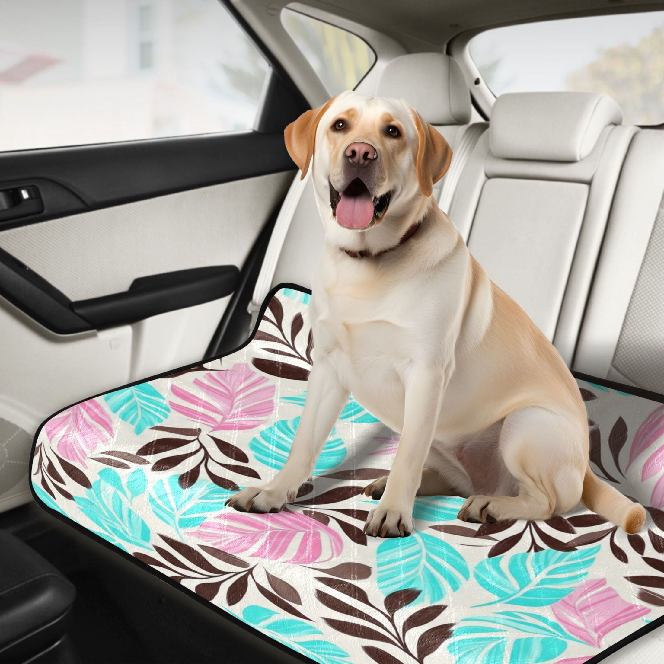 Washable Pet Pee Pads with Super Absorbent Reusable Training Pads for Dogs & Cats Turquoise and Brown Leaf Seamless