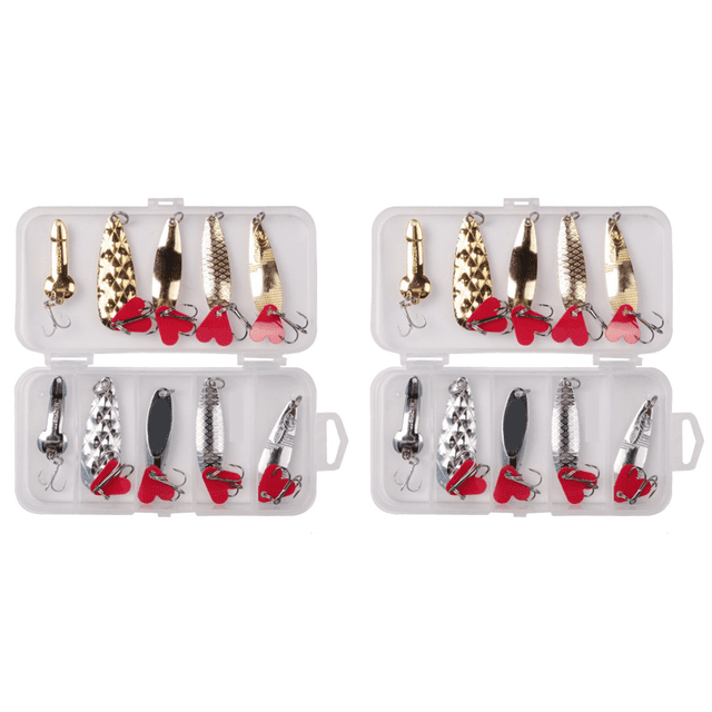 10 Unids/set Señuelo Pesca Con Cuchara Plantilla Metal Cebo Artificial Caja Anzuelos Triples