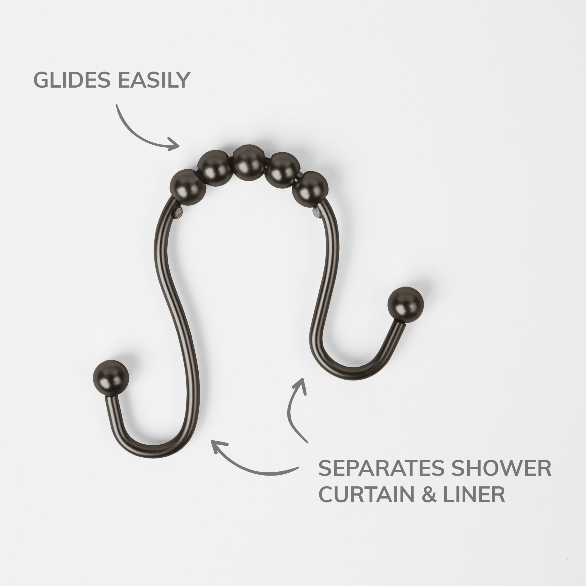 Set of 12 N/&Y HOME Double Roller Glide Shower Curtain Hooks Rust-Free