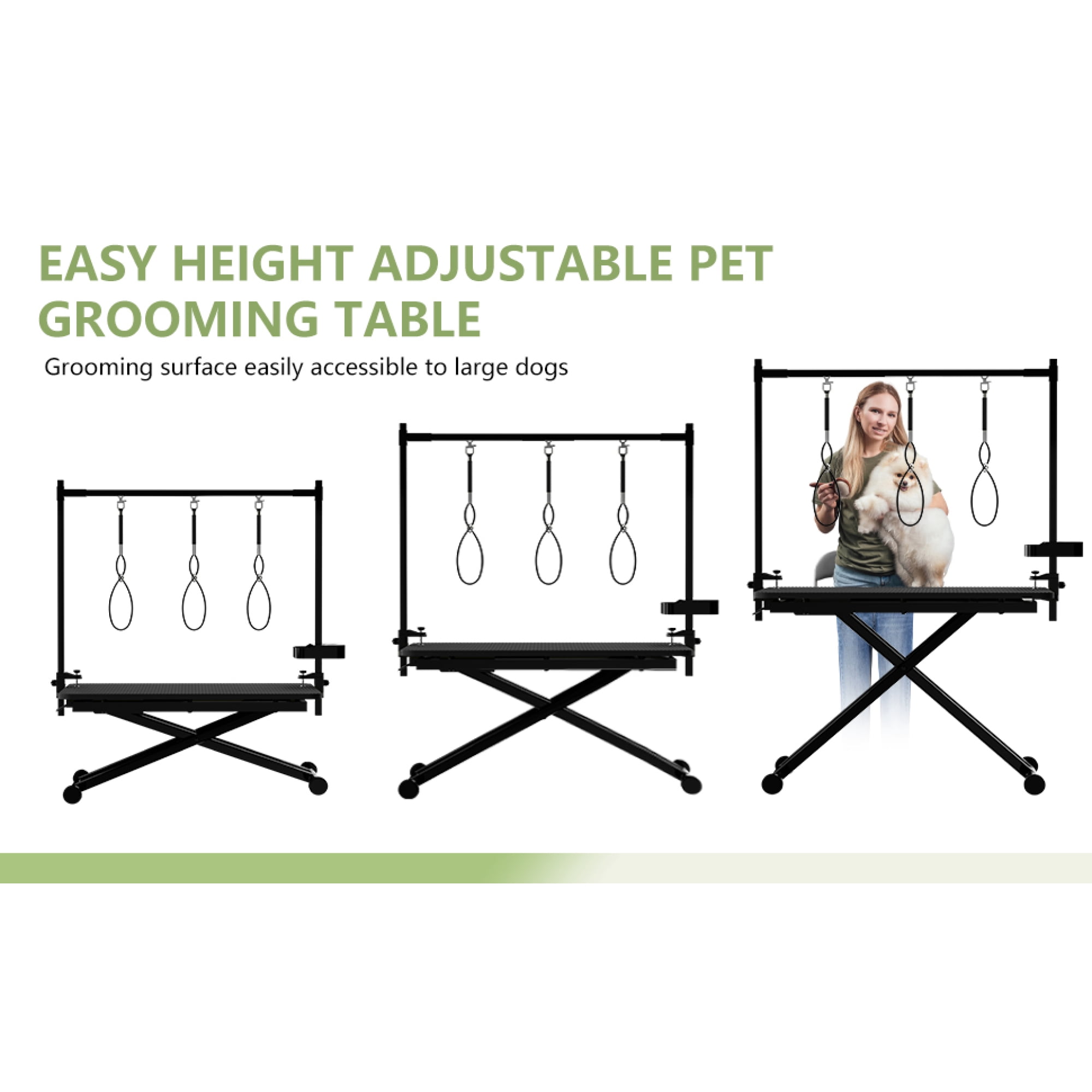 Leumius 47 Inch Black Large Dog Grooming Table, X-Lift Foldable Grooming Table for Dogs at Home Adjustable Height Arms Pet Station with Nooses, Tool Organizer