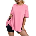 thumbnail image 1 of Plebaso T-Shirts d'Été pour Femmes T-Shirts à Manches Courtes Surdimensionnés Hauts Décontractés Col Rond Chemises Unies pour Femmes, 1 of 5