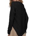 thumbnail image 3 of Czanzd Women's Cable Knit Asymmetrical Hem Sweater Crewneck Pullover Top-Black,S, 3 of 6