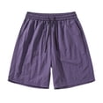 thumbnail image 2 of LNWUY Men's Linen Casual Classic Fit 11 Inch Inseam Elastic Waist Solid Shorts Summer Soft Comfort Breathable Shorts with Drawstring Purple S, 2 of 3