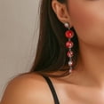thumbnail image 2 of Leeye Halloween Pearl Drop Earrings, Gothic Dripping Imitation Pearl Dangle Earrings with Red Accents, Vampire Jewelry for Halloween Party, 2 of 9