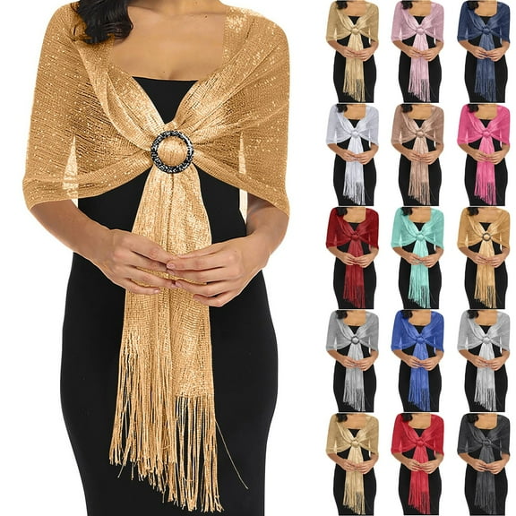 Women's Evening Wedding Shawl Trendy Sparkling Metallic Shawl for Bride and Special Occasions