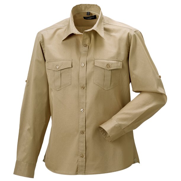 Russell Collection - Camisa de manga larga remangable para trabajar Hombre Mujer - Trabajo/Fiesta/Verano (Caqui)