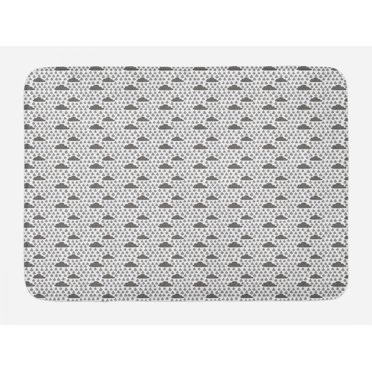 Grey and White Bath Mat, Raindrops Clouds Sky Hand Drawn Style Stormy Weather Graphic, Plush Bathroom Decor Mat with Non Slip Backing, 29.5" X 17.5", Grey White, by Ambesonne