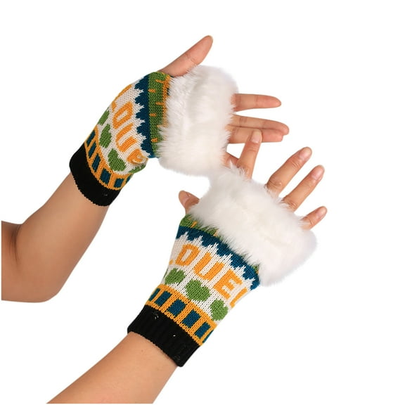 Womens Fingerless Gloves Winter Warm Knit Arm Warmers Mittens Soft Hand Crochet Wrist Warmers Thumb Hole Gloves