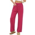 thumbnail image 5 of XUNKUSGA Pants for Women Wide Leg Striped Women's Pants Casual Elastic Drawstring High Waisted Pajamas Pants Comfy Loose Boxer Bottoms Trousers for Women with Pockets S-2XL Pink, 5 of 7