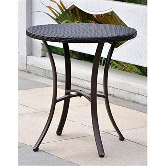 Round Patio Table - Outdoor Bistro Table - Resin Wicker Table - Aluminum Frame - Modern Tabletop