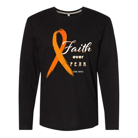 Inktastic Faith over Fear Leukemia Awareness with Orange Ribbon Long Sleeve T-Shirt