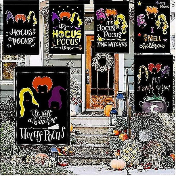 Banderas de jardín de doble cara de Halloween para decoración al aire libre, carteles de decoración de fiestas (sin asta de bandera)