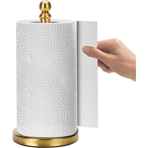 Paper Towel Holder Stand, Gold Paper Towel Holder Countertop, with Weighted Base for One-Handed Operation (Gold)