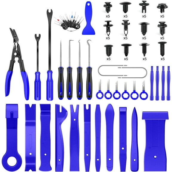 GOOACC 102Pcs Nylon Trim Removal Tool, Auto Push Pin Nylon Bumper Retainer Clip Set Fastener Terminal Remover Tool Round Handle Crowbar Pry Kit Car/Radio Panel