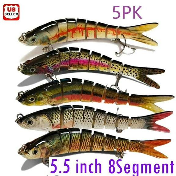 5PK Bass Fishing Lures Bass Lures for Freshwater Saltwater, Lifelike Multi Jointed Swimbait, Slow Sinking Swimming Lure, Animated Lure Hard Bait Trout Perch Pike Fishing with Hooks