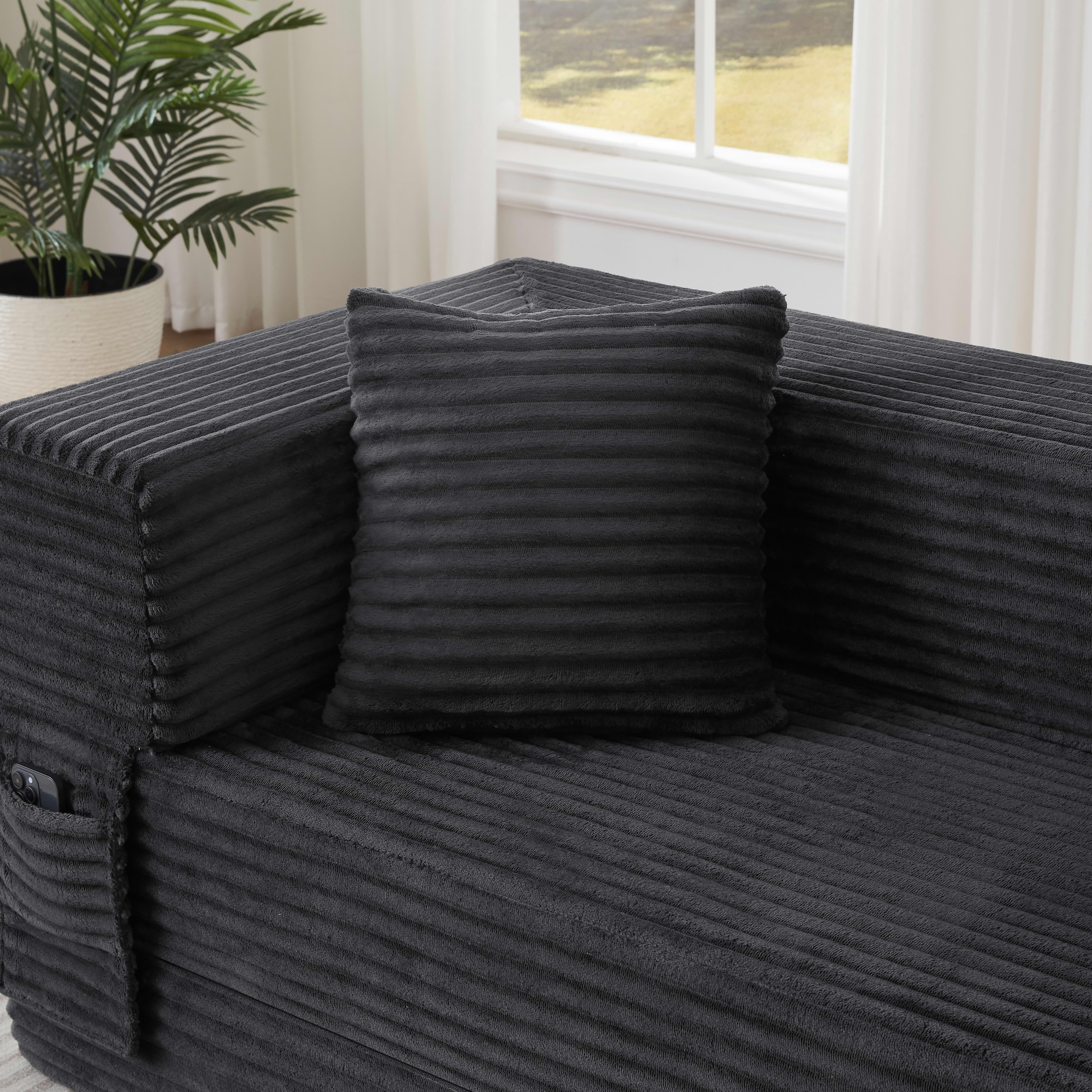 MAYEERTY Convertible Corduroy Sofa Bed, Modern Square 2-Tier Design, High-Density Foam, for Apartment & Living Room