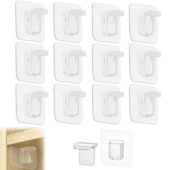 Punch Free Shelf Support Pegs, Self Adhesive Shelves Clips, No Drill Shelf Bracket Holders Pin for Kitchen Cabinet Book Shelves Closet Clapboard Layer,12 Pack