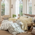 thumbnail image 2 of MooMee 100% Washed Cotton Sheet Set King Linen Like Textured Breathable Durable Soft Comfy 4pcs (Butter Yellow), 2 of 6