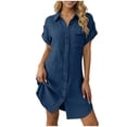 thumbnail image 2 of Hrsba Shirt Dresses for Women Solid Color Lapel Neck with Pockets Button Front Midi Length Dress, 2 of 8