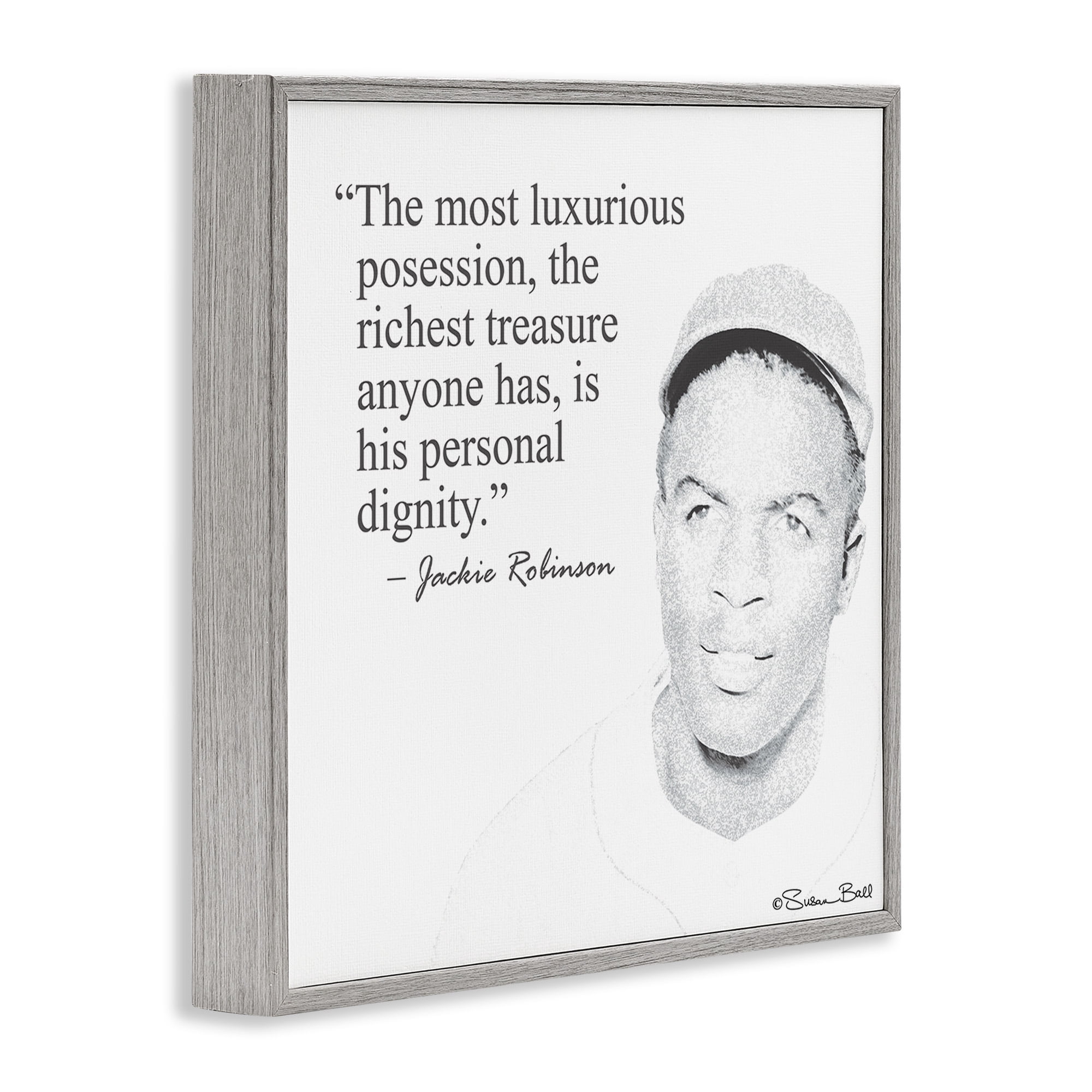 Stupell Industries Personal Dignity Jackie Robinson Quote Black and White Inspirational Painting Gray Framed Art Print Wall Art, 12 x 12