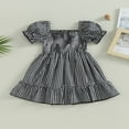 thumbnail image 4 of Robe d'Été Décontractée pour Bébé Fille Manches Courtes Bouffantes Robe Trapèze à Carreaux, 4 of 8