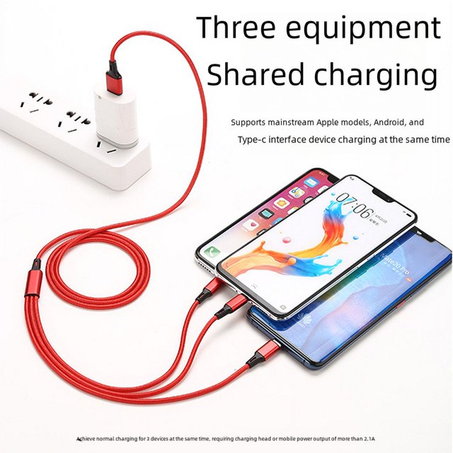 Cable de datos uno a tres telescópico tejido de nailon, tres en uno, tipo C, teléfono móvil Android, cable de carga Pingguo, carga rápida