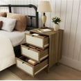 thumbnail image 4 of Rattan Nightstand Set of 2, End Table Rattan Bedside Table with Storage 3-Drawer Side Table with 3 Hand Made Rattan Decorated Drawers Wood Accent Table, Walnut 2 Pack, 4 of 5
