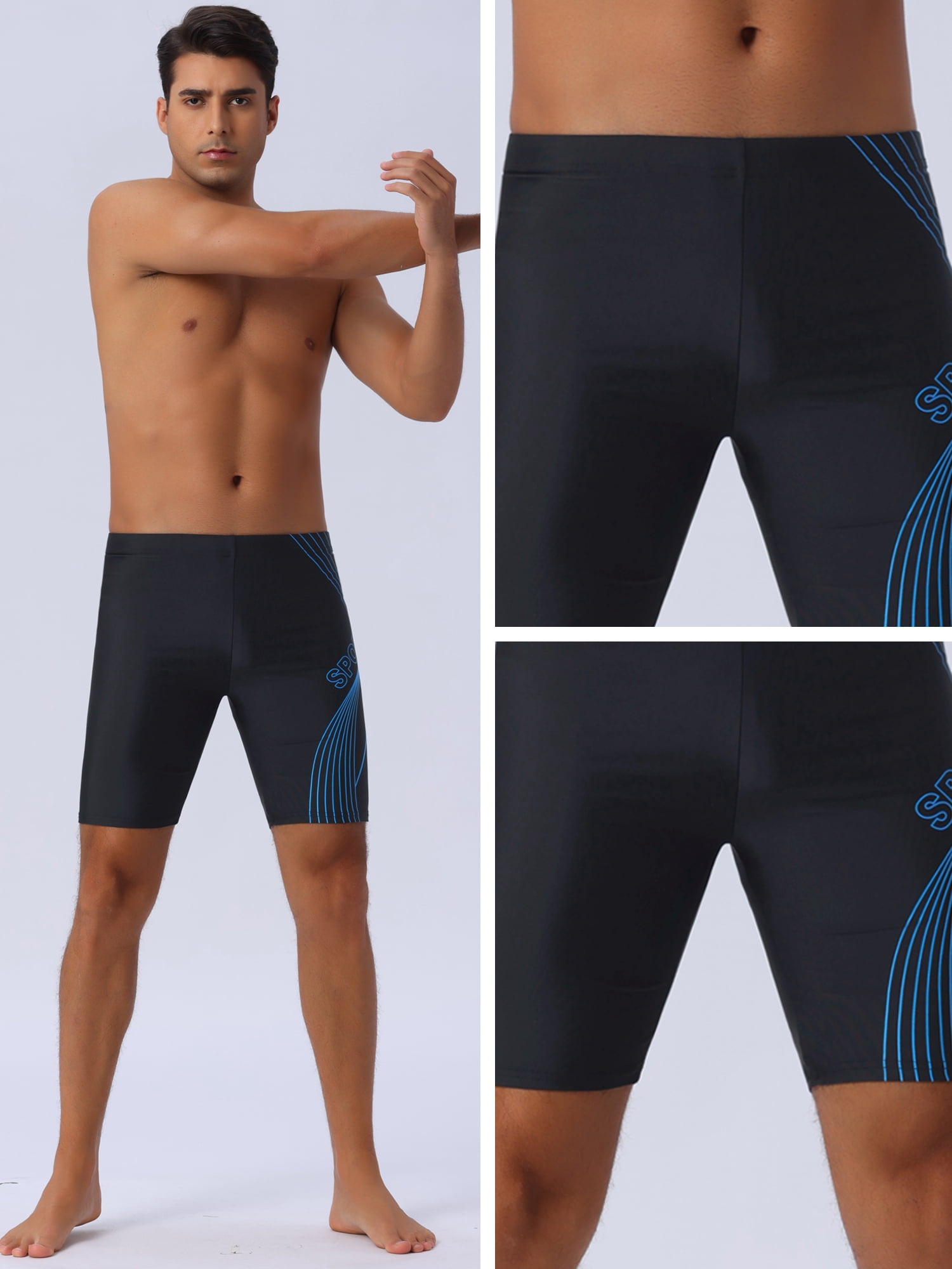 DARING DIVA Men's Elastic Waist Regular Fit Sports Training Swimwear Trunks 28 Black Blue