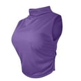 thumbnail image 2 of Hfyihgf Women Workout Mock Neck Ruched Crop Tank Top Casual Turtleneck Sleeveless Slim Fitted Cropped Tops Athletic Yoga Running(Purple,L), 2 of 4
