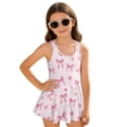 thumbnail image 2 of COEQINE Girls One Piece Swimsuit with Attached Liner, Scoop Neck V-Back Swim Dress for Swim Lessons, Polyester Spandex Bathing Suit for Girls 3-4 Year Olds, Pink Heart Bow Pattern, 2 of 8