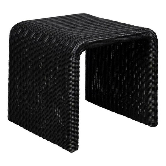 Pemberly Row Coastal Woven Rattan U-Shaped Square End Table in Black