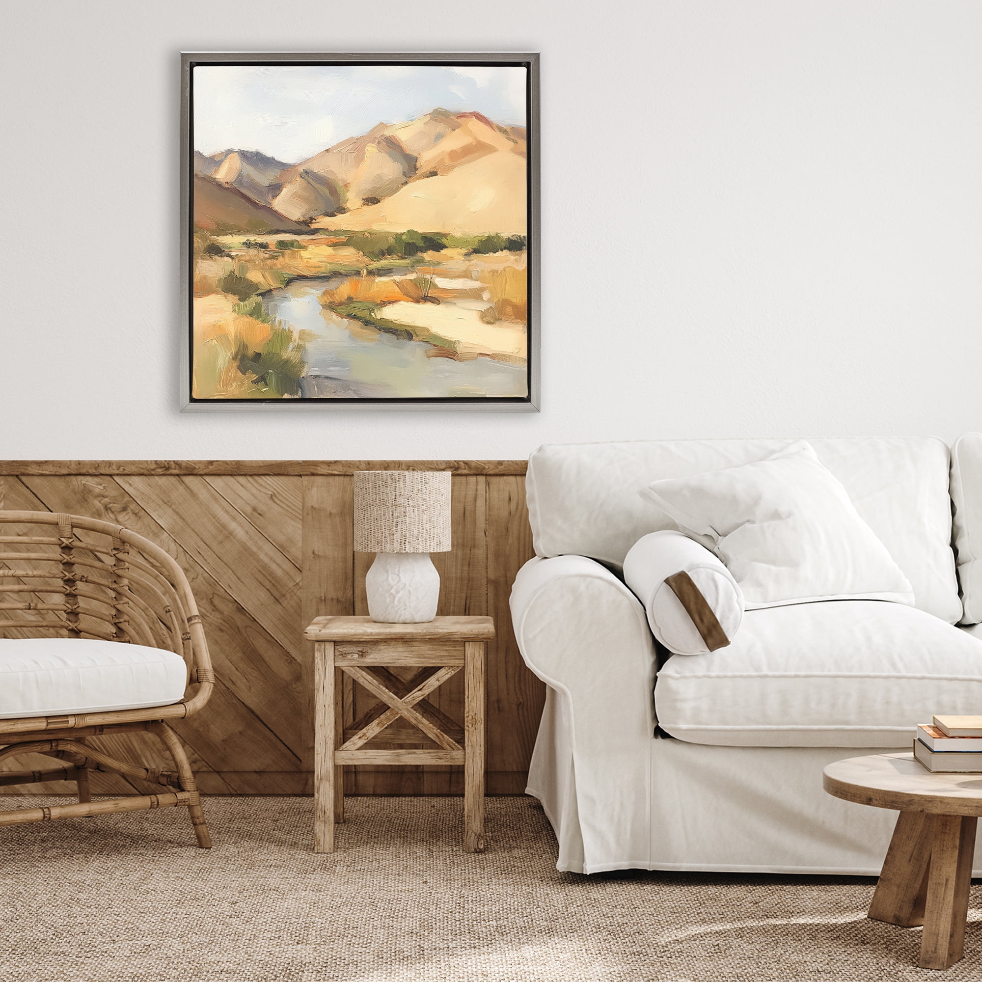 Stupell Industries Wispy Desert River Gray Framed Floater Canvas Wall Art, design by Petal Prints Design