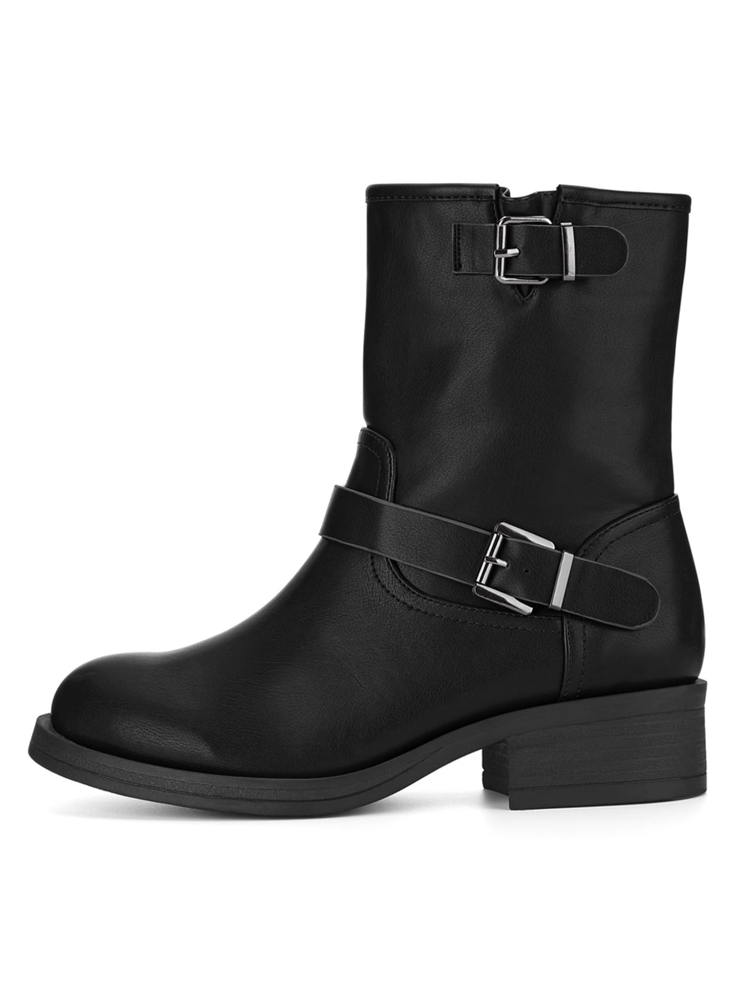 Unique Bargain Women's Low Chunky Heel Round Toe Buckle Strap Boots ...