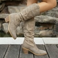 thumbnail image 2 of Rokment Women's Slouchy Mid Calf Dress Boots Ladies Fall Winter Trendy Casual Suede Pointed Toe Chunky Block High Heel Wide Calf Tall Boots Khaki Size 9, 2 of 4