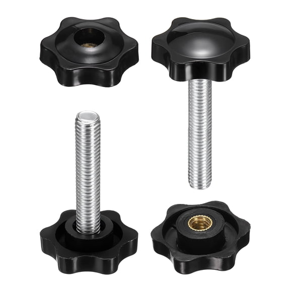 Uxcell 2 Set Star Knobs M8 x 60mm Male   M8 Female Thread 32mm Head Metric 6-Star Threaded Stud Clamping Handles Screw in Through Hole Hand Jig Knob Thumb Screws, Black