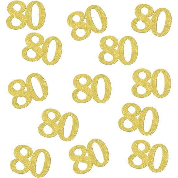 Double Side Gold Glitter Paper Numbrer 80 Confetti 80 Paper Scatter Table Confetti for 80th Birthday Party 80th Anniversary Party Decoration, 100pcs