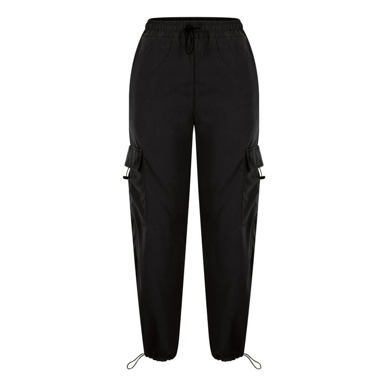 Buy MOMEITU Harajuku Pants Multi-Pocket Cargo Pants Women's Pants Posh Low  Waist Pants Loose Casual Denim Pants(S,Black) at
