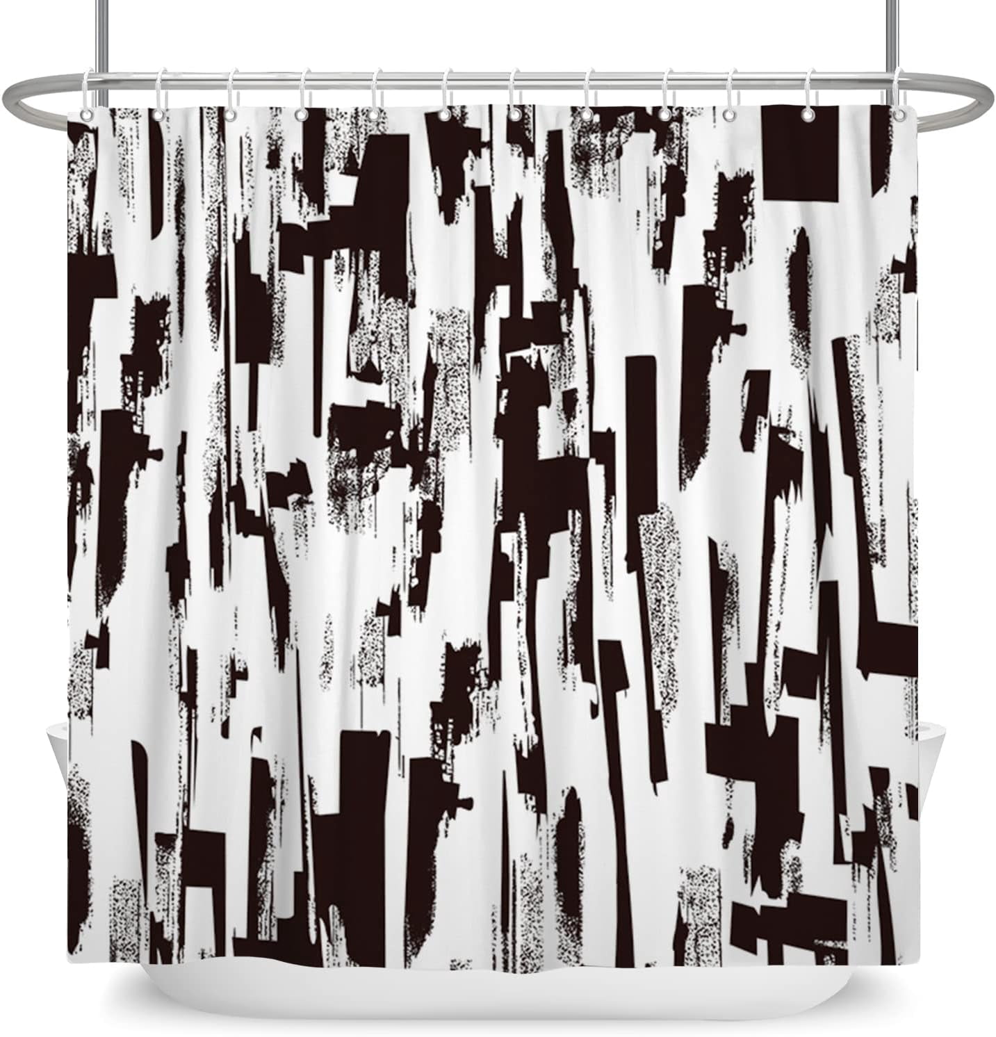 Black and White Shower Curtain Abstract Modern Art Painting Bath Curtains Ombre Brush Strokes Contemporary Bathroom Decor Waterproof Polyester Fabric with Hooks 72Wx72L