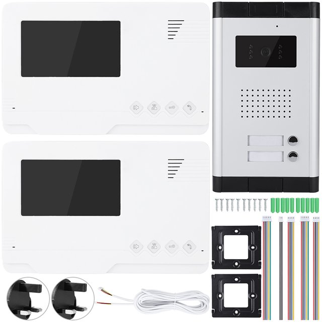 Kit de intercomunicador con timbre para puerta, vídeo TFT de 4,3 pulgadas, 1 cámara, 2 monitores, visión nocturna, Reino Unido, 110-240V