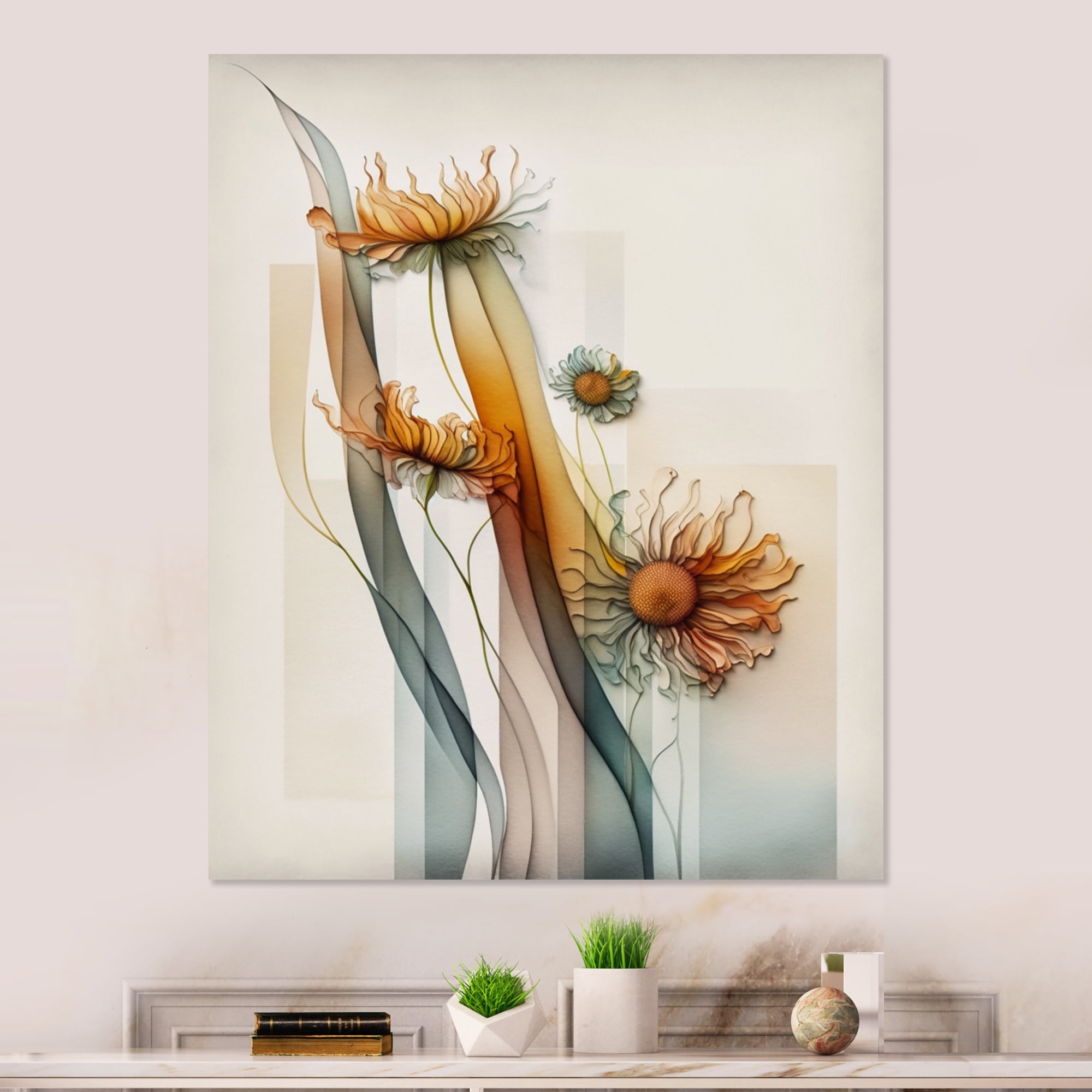 Designart Orange Daisy Flowers Hyperrealistic III Canvas Wall Art