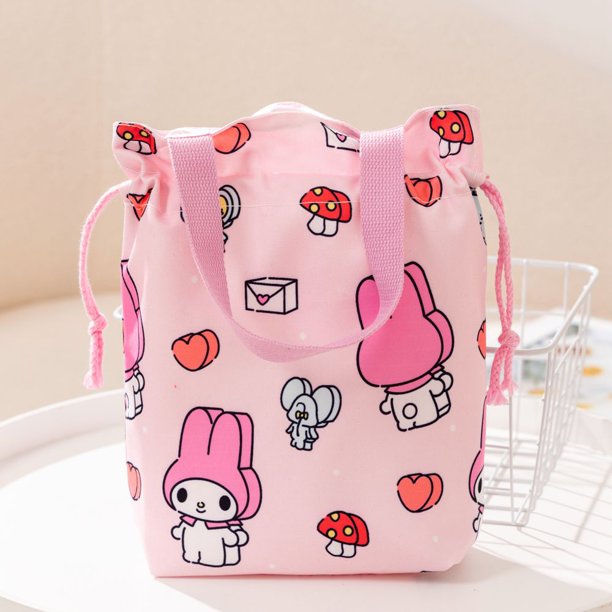 Bonita bolsa de lona con dibujos animados de Sanrio, HelloKitty, Mymelody, Kuromi, Cinnamoroll, bolsa de almacenamiento portátil con cordón para mamá