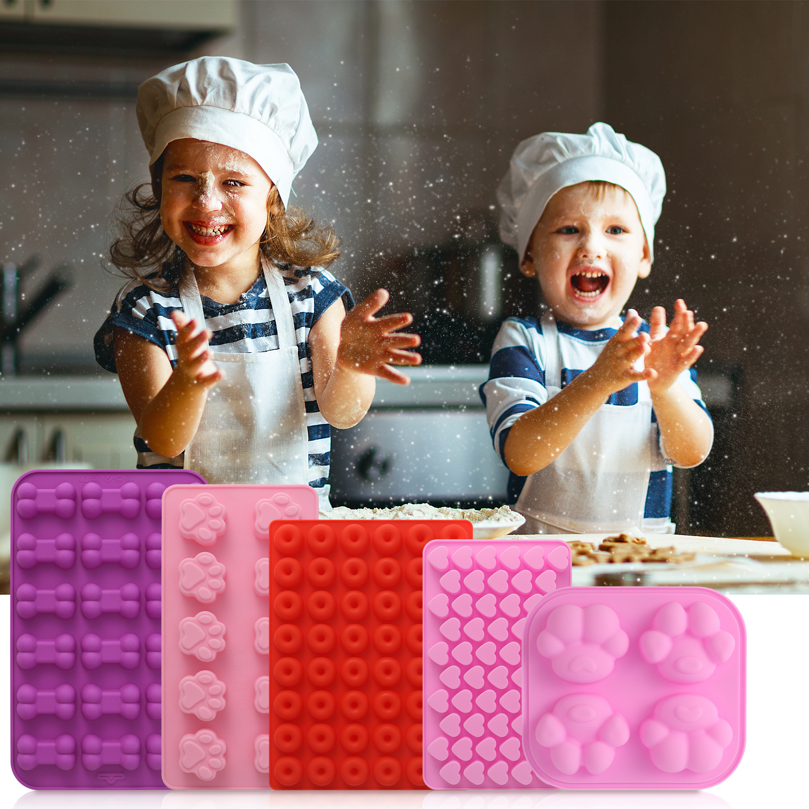 Bocaoying 14 Pcs Silicone Candy  Molds Set, Silicone Gummy Molds with 2 Droppers, Reusable Chocolate Baking Mold for Baking Biscuits, Cookie
