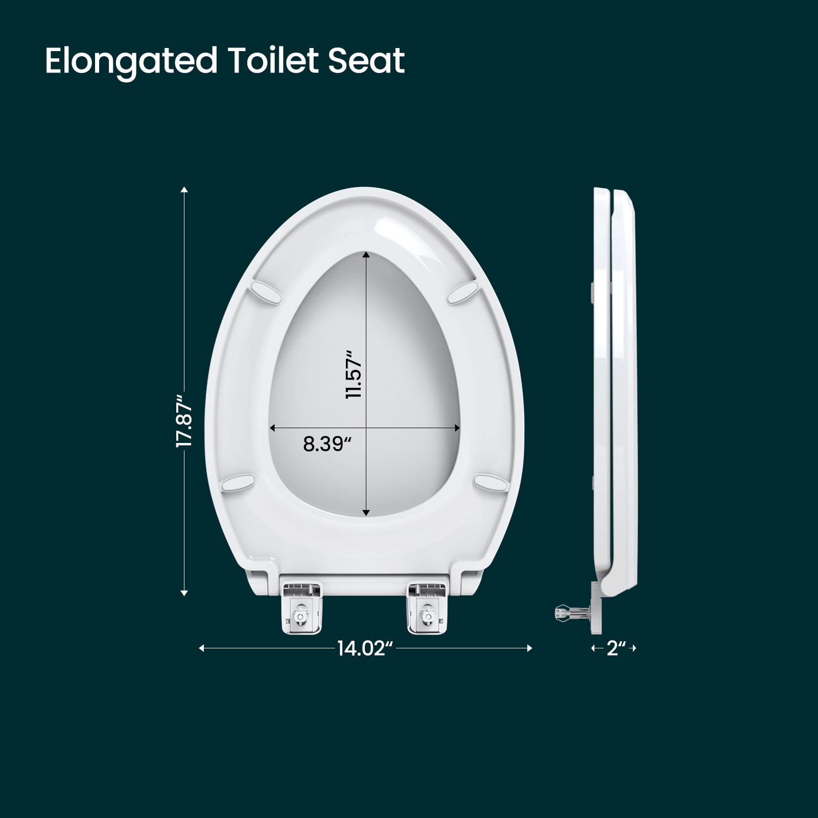 R&T B1098 Elongated Toilet Seat, Heavy-Duty up to 440 lbs, Slow Close, Non Slip and Easy to Keep Clean, Easy to Install, White Premium PP Material