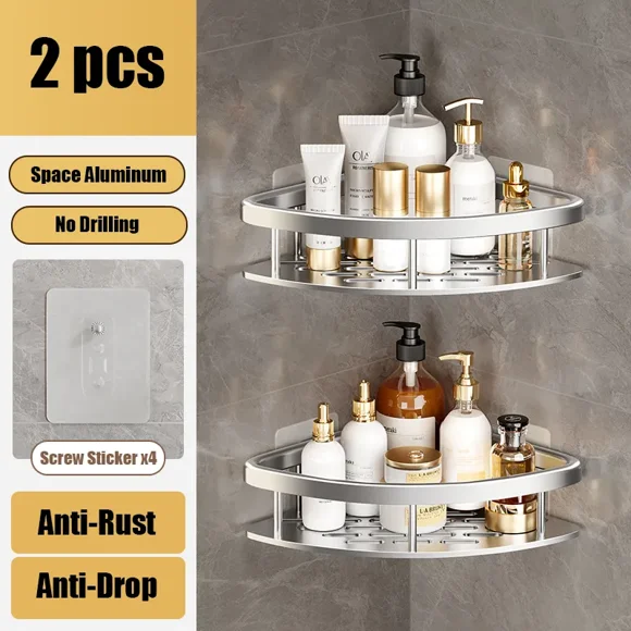 1/2pcs bathroom shelves aluminum kitchen storage organizer shower corner shelf bathroom accessories no drill storage shelves