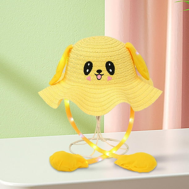 Sombrero de para niños, sombrero de paja de verano de moda iluminado para fiesta de vocación del día del niño Amarillo