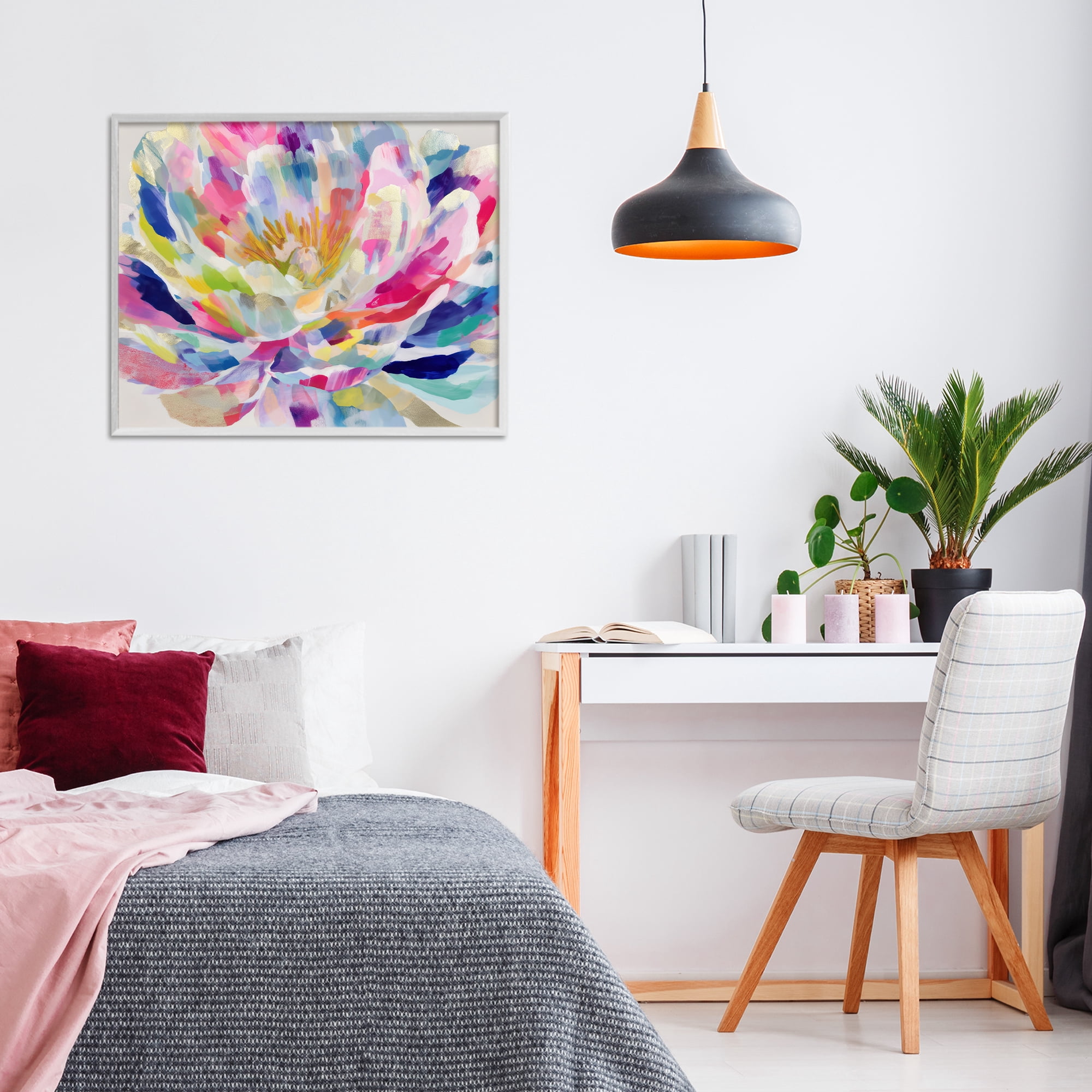 Stupell Industries Dahlia in Pink & Blue White Framed Giclee Art, design by Chromatic Storm Studio