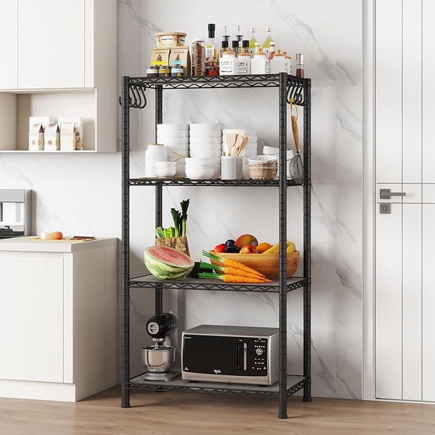 Estantería Metálica de Alambre con 4 Niveles - Estante de Almacenamiento Duradero para Cocina, Garaje y Oficina, Color Negro, Mide 23.6 X 14 X 47 Pulgadas,Negro